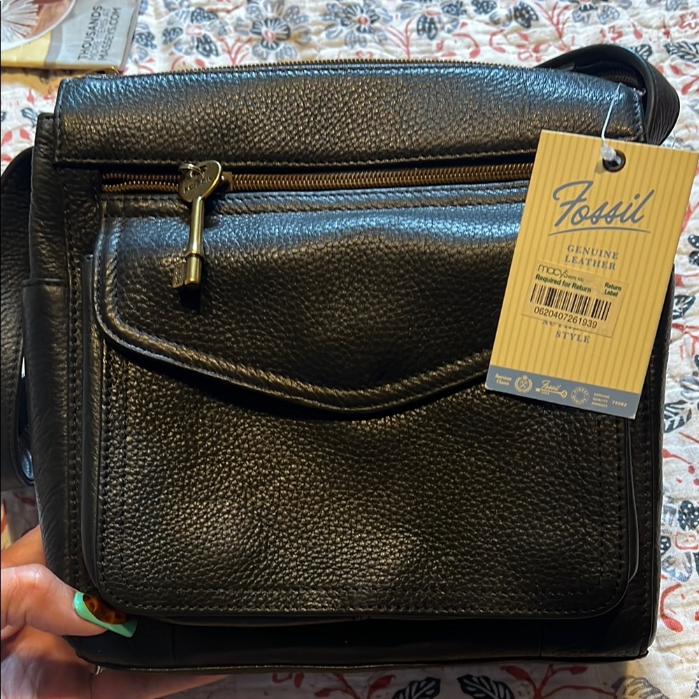 Fossil Genuine Leather Black Messenger Bag